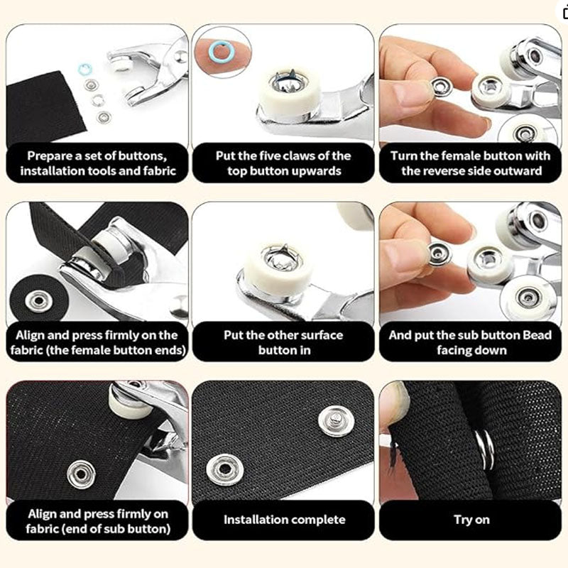 200-Piece Metal Snap Buttons Kit | 5-Claw Fasteners + Pliers Tool – All the Snaps You'll Ever Need