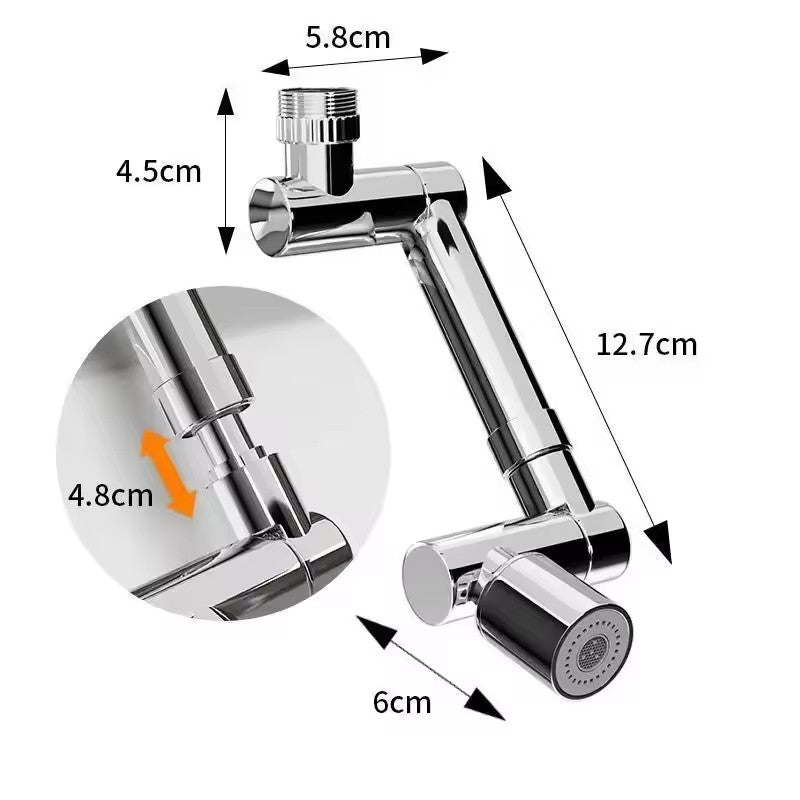 All Brass Four-Spray Telescopic Faucet Extension / Universal Mechanical Arm with 360° Swivel Rain Spray