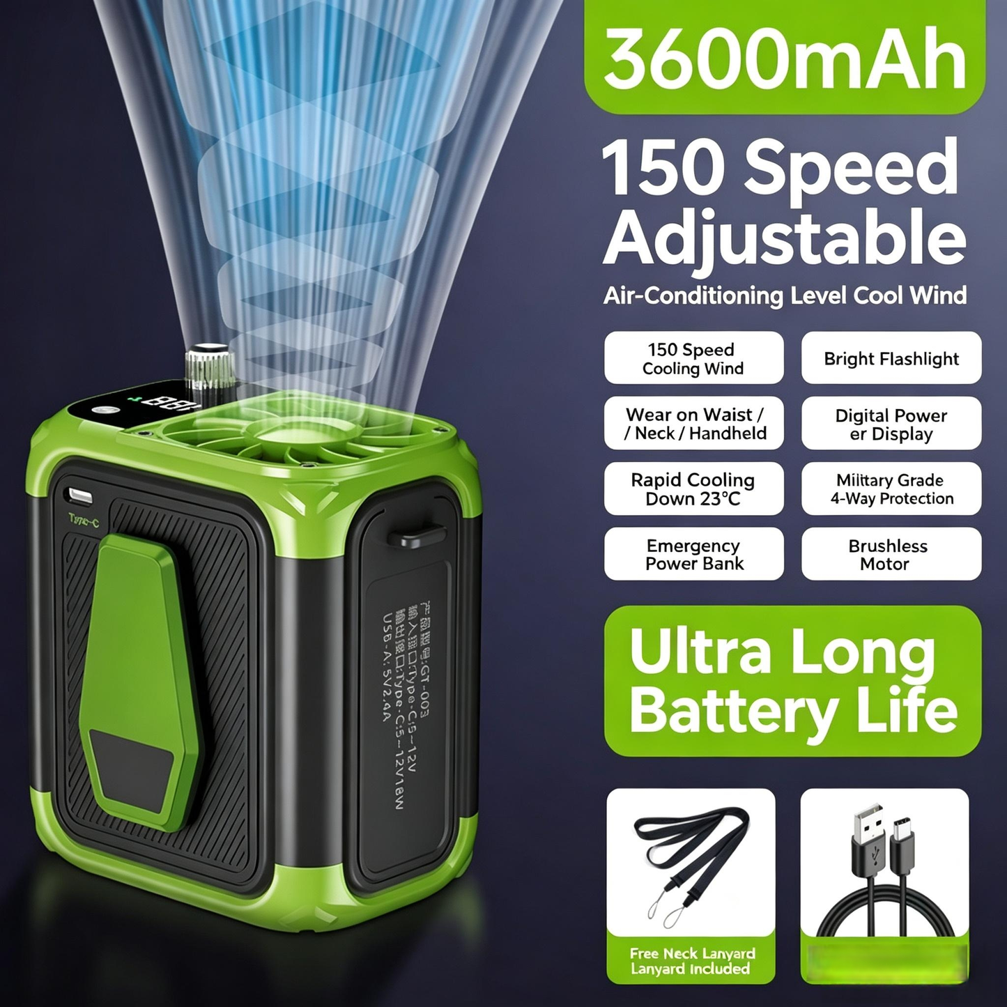 Waist-Mounted Cooling Fan – Portable, Powerful, Hands-Free Summer Essential