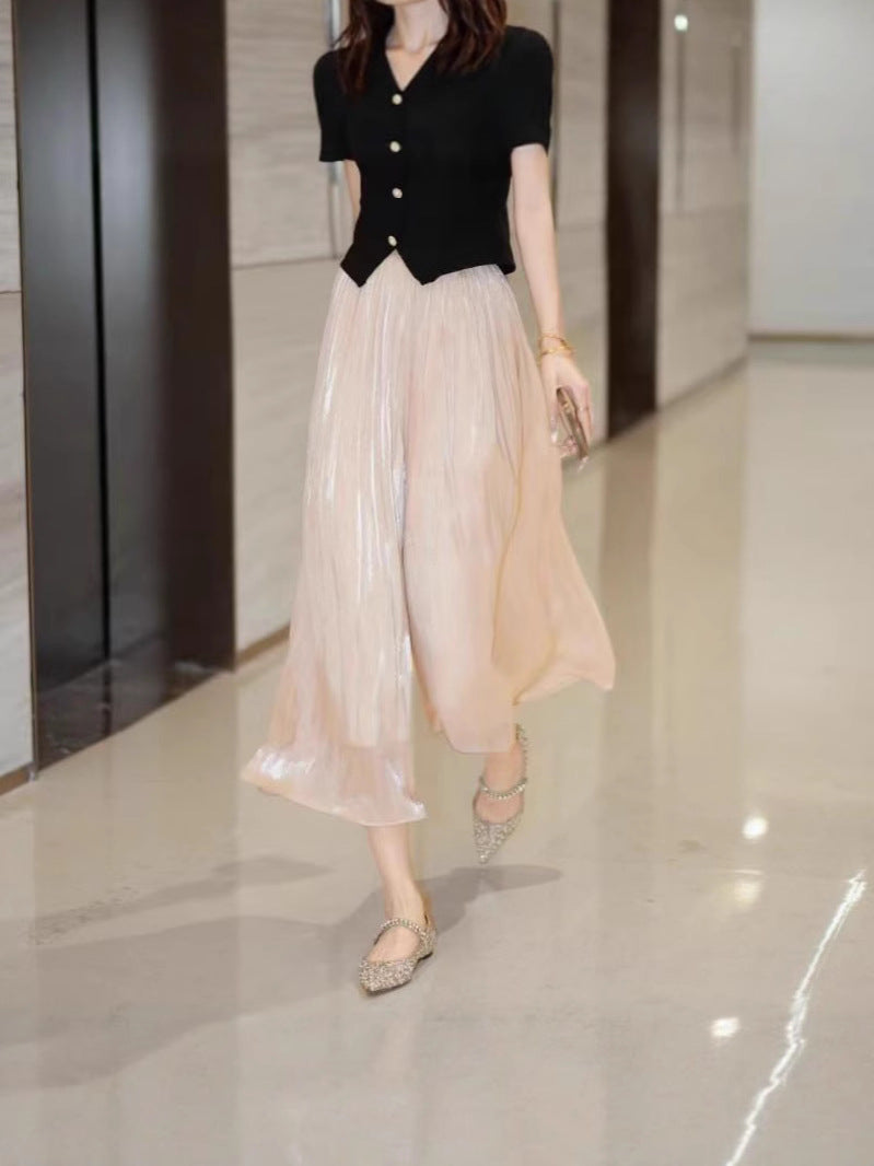 Glass Bead Gold Thread Wide Leg Culottes