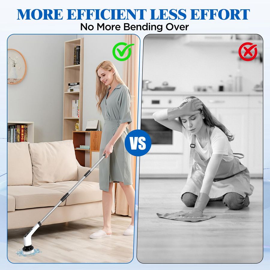 9-in-1 Cordless Electric Cleaning Brush / Telescopic Handle Multi-Function Brush for the Whole Home