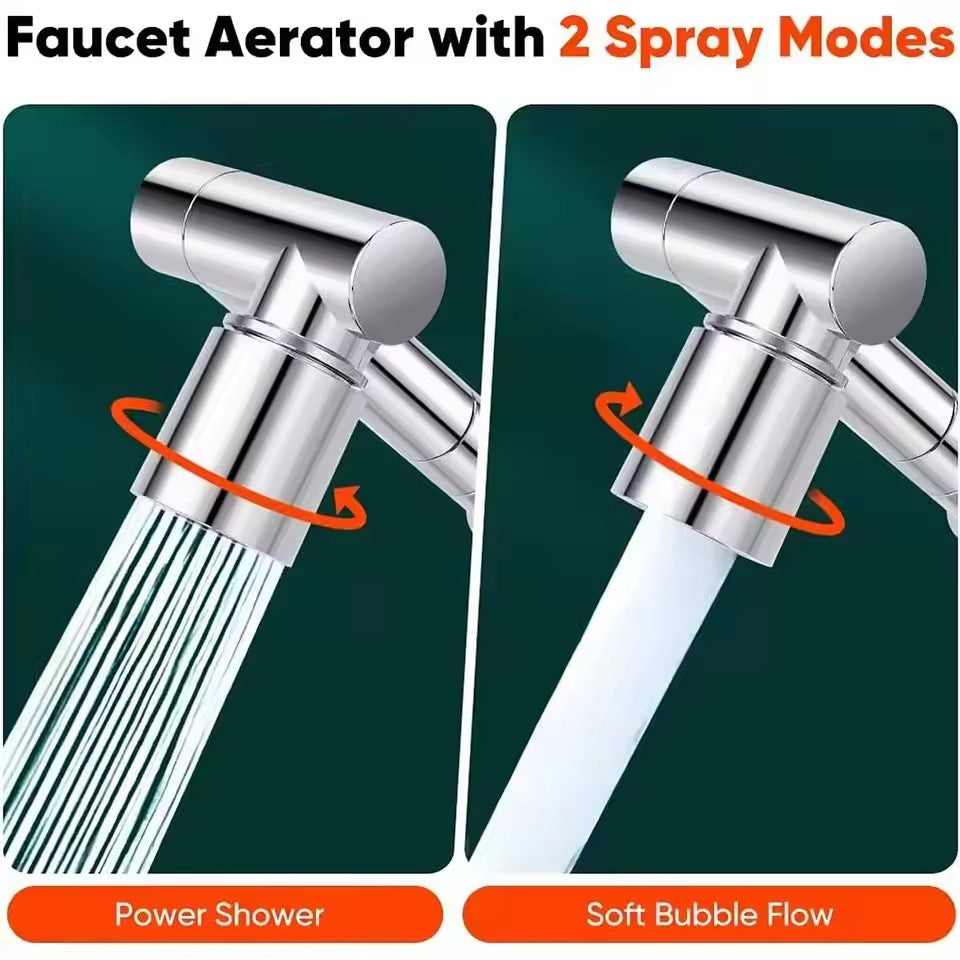 All Brass Four-Spray Telescopic Faucet Extension / Universal Mechanical Arm with 360° Swivel Rain Spray