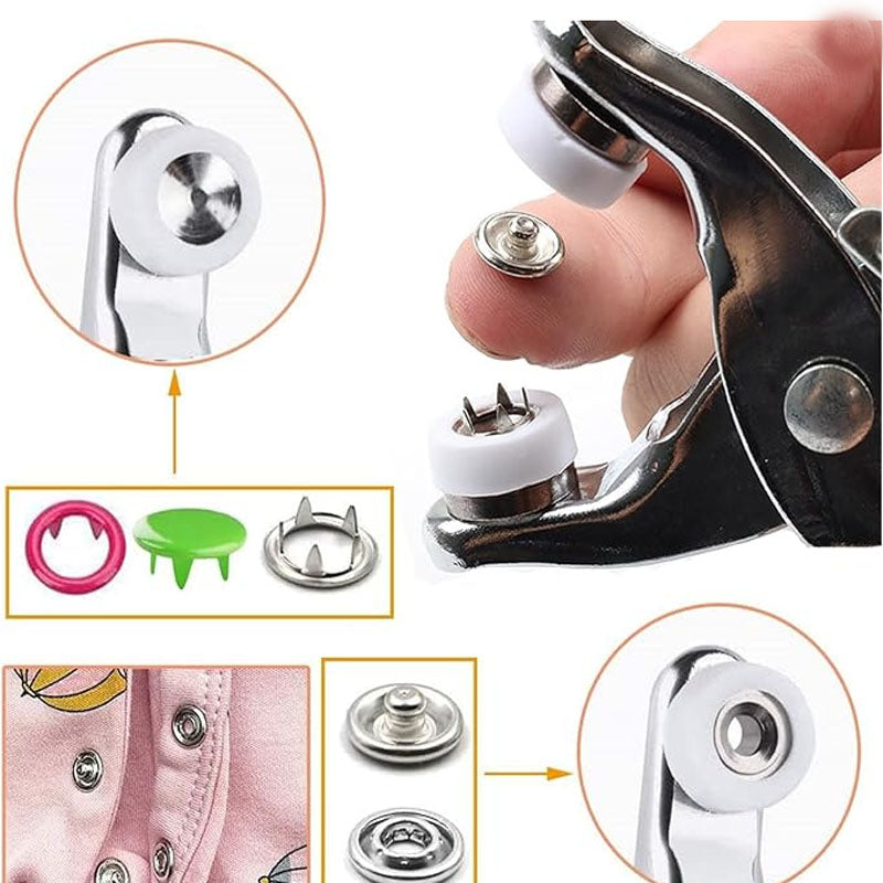 200-Piece Metal Snap Buttons Kit | 5-Claw Fasteners + Pliers Tool – All the Snaps You'll Ever Need