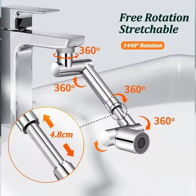 All Brass Four-Spray Telescopic Faucet Extension / Universal Mechanical Arm with 360° Swivel Rain Spray