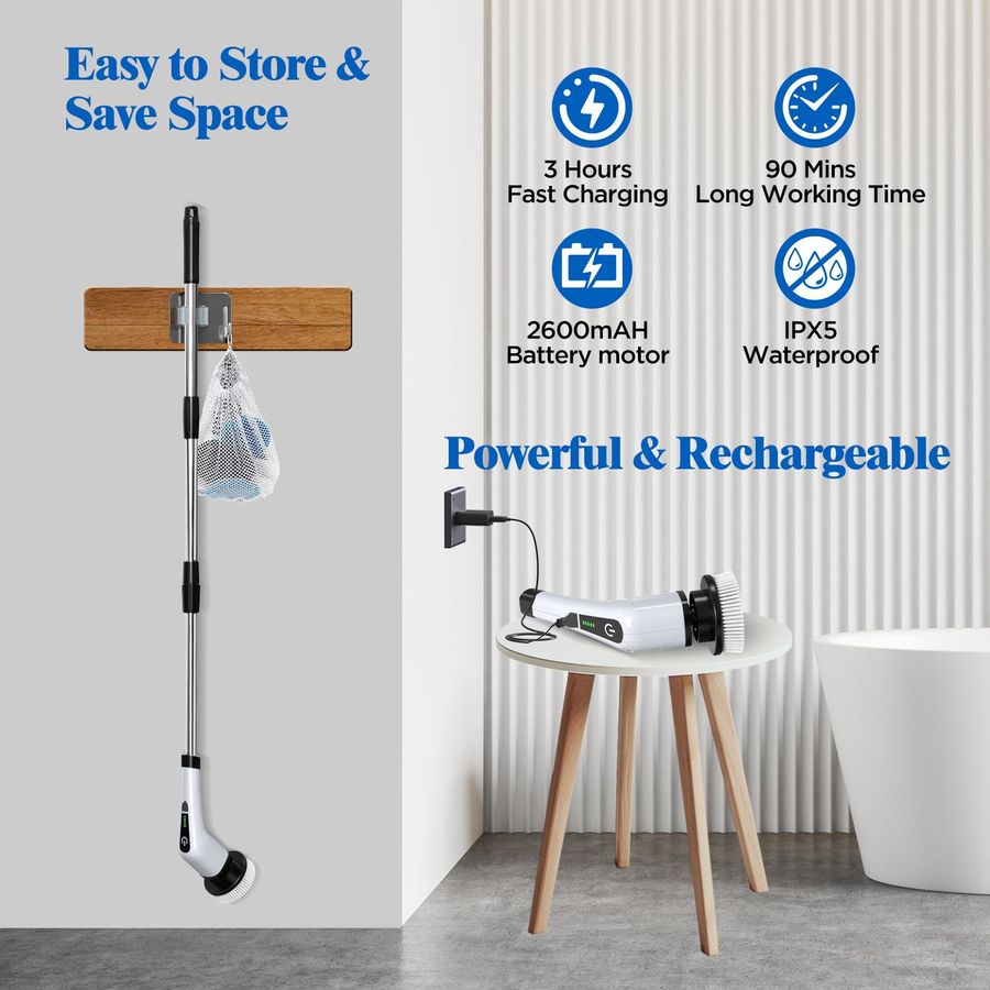 9-in-1 Cordless Electric Cleaning Brush / Telescopic Handle Multi-Function Brush for the Whole Home