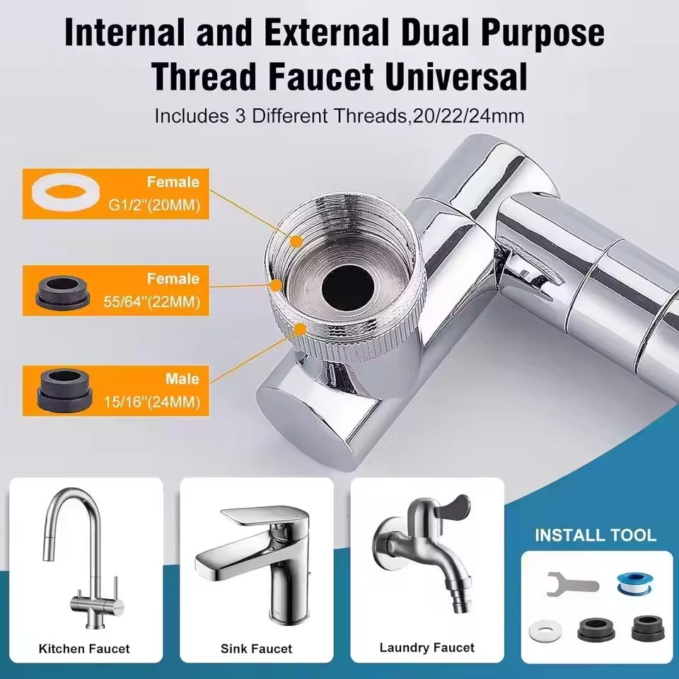 All Brass Four-Spray Telescopic Faucet Extension / Universal Mechanical Arm with 360° Swivel Rain Spray