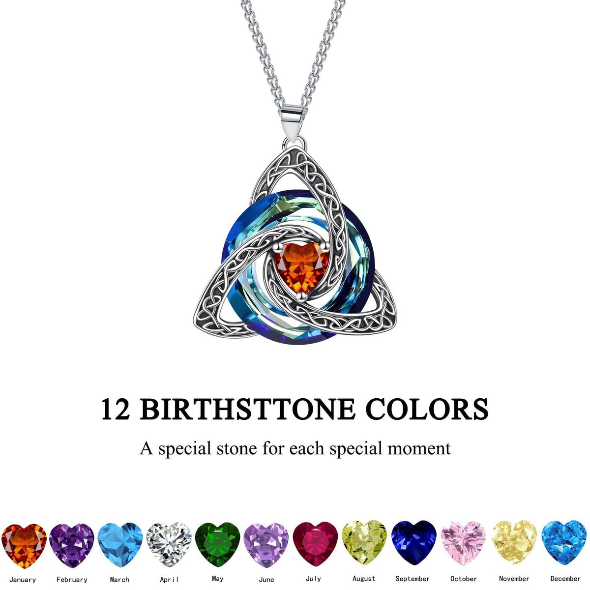 💎🔮 Necklace with Celtic Trinity knot and birthstone