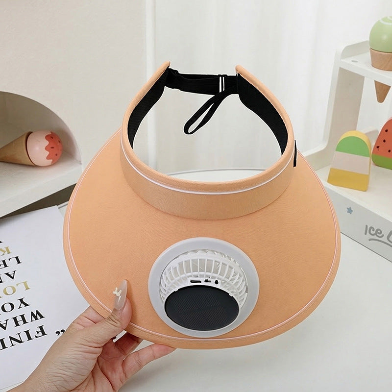 UV-Protective Fan-Powered Visor / Rechargeable Sun Hat with Solar Panel