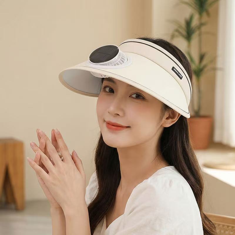 UV-Protective Fan-Powered Visor / Rechargeable Sun Hat with Solar Panel