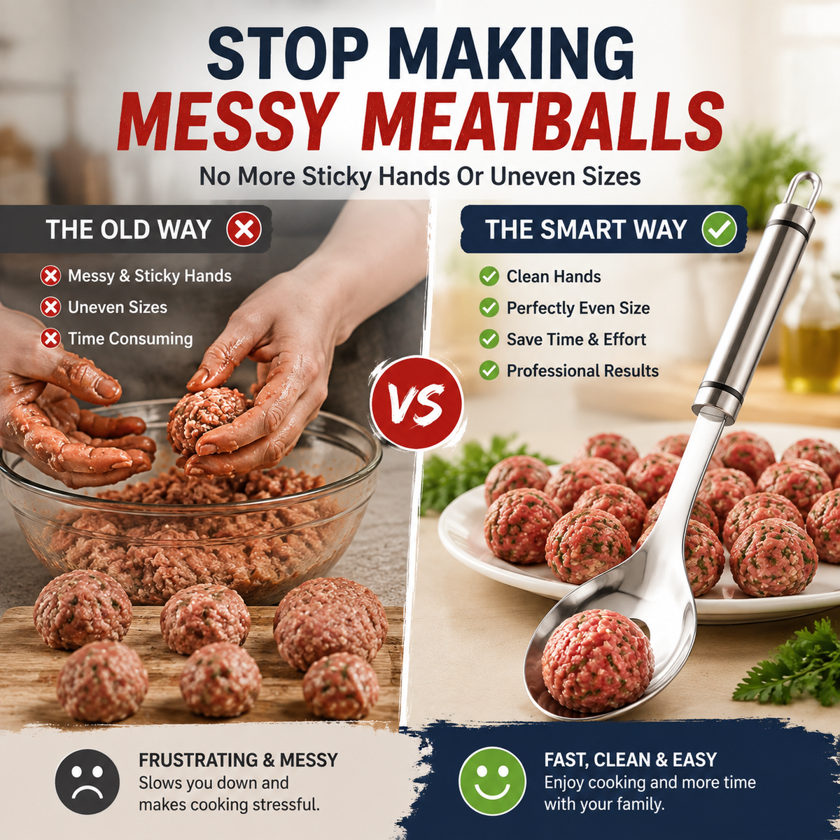 🍝🥄Stainless Steel Meatball Spoon – Make perfect meatballs without messy hands