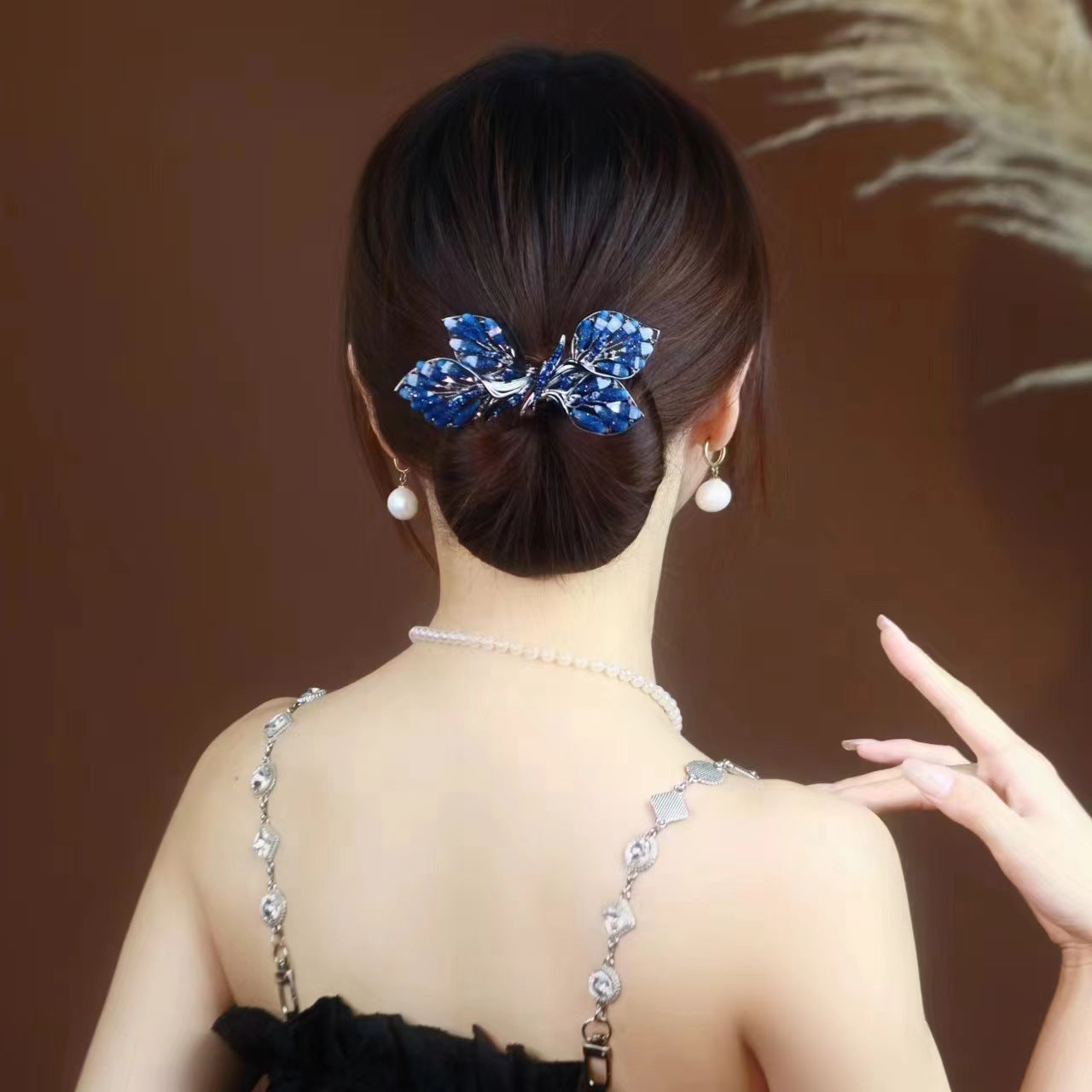 Platinum Plated Zirconia Butterfly Clip / Stylish Hair Clip