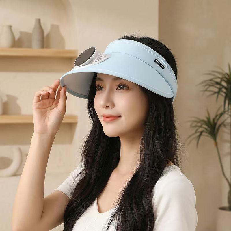 UV-Protective Fan-Powered Visor / Rechargeable Sun Hat with Solar Panel