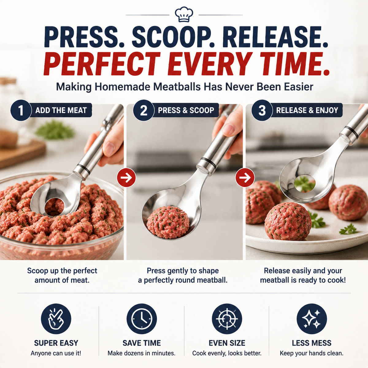 🍝🥄Stainless Steel Meatball Spoon – Make perfect meatballs without messy hands