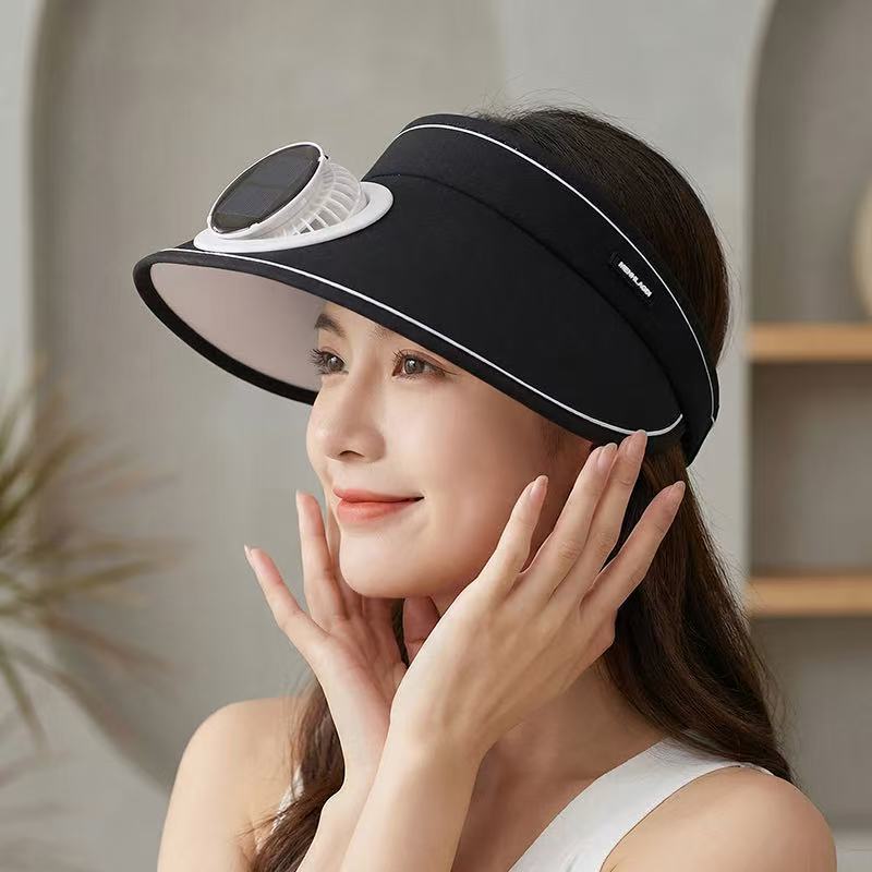UV-Protective Fan-Powered Visor / Rechargeable Sun Hat with Solar Panel