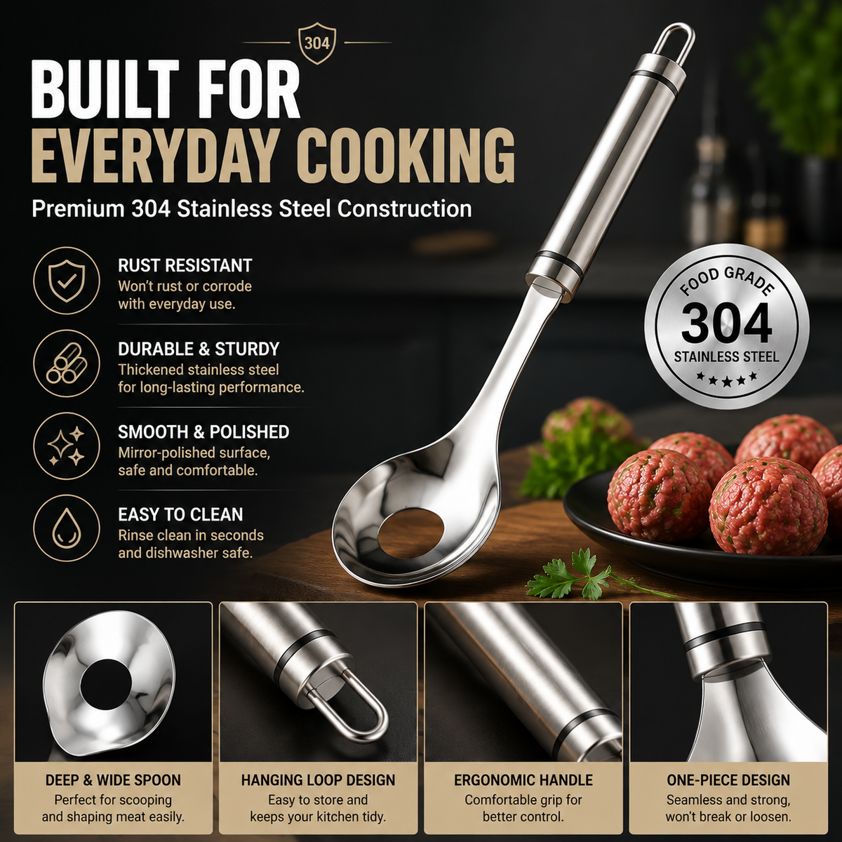 🍝🥄Stainless Steel Meatball Spoon – Make perfect meatballs without messy hands