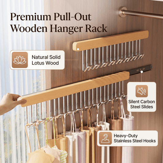 🌿Premium Pull-Out Wooden Hanger Rack