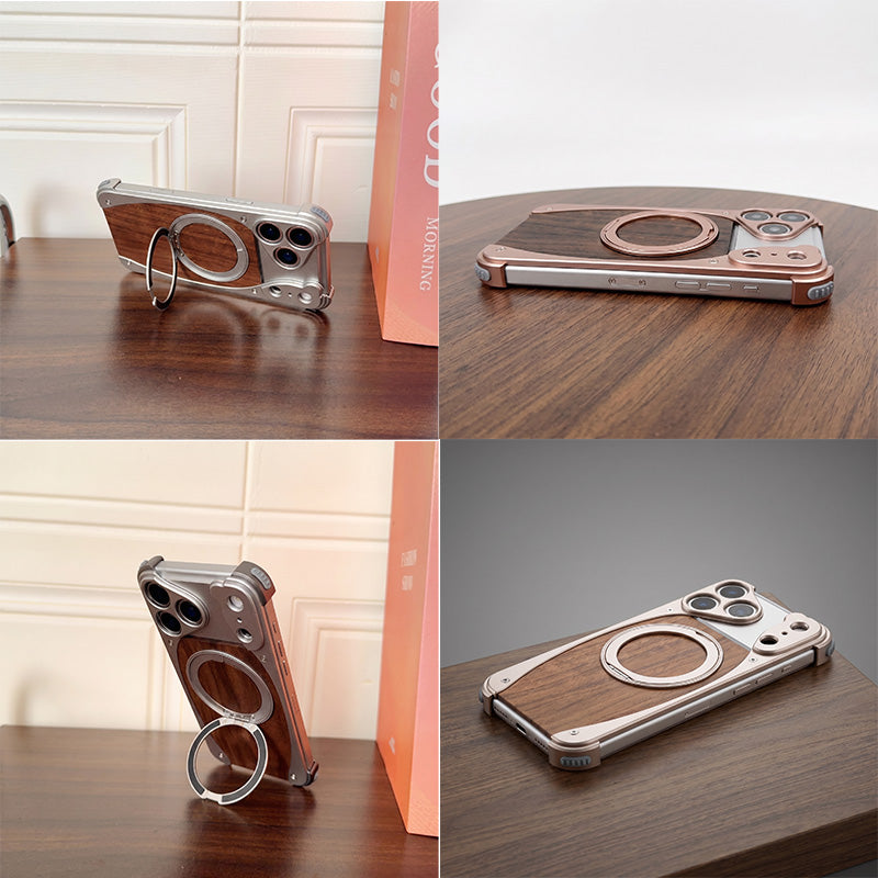 Metal Frame Walnut Wood Phone Case for iPhone - No Bulk, All Elegance