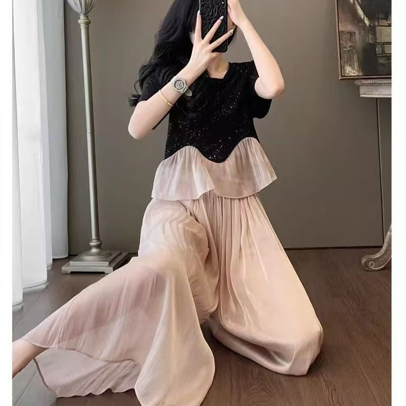 Glass Bead Gold Thread Wide Leg Culottes
