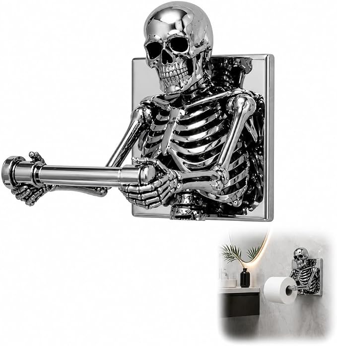 Skeleton Toilet Paper Holder, Funny Tissue Holder Skull Wall Mount