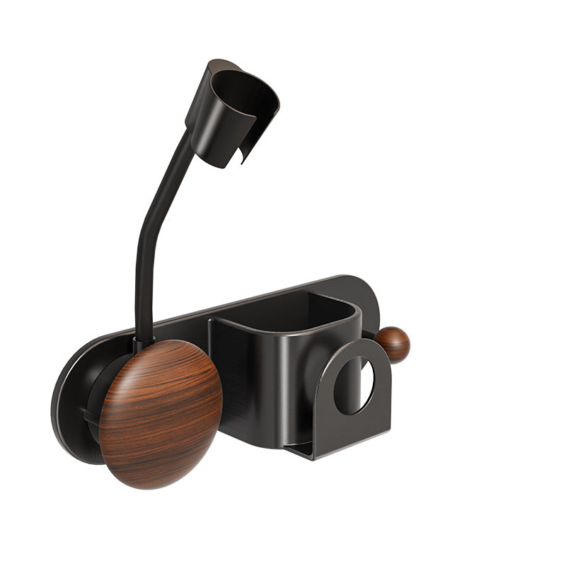 Hair Dryer Holder with Carbon Steel and Wooden Details / Hands-Free Wall Mount