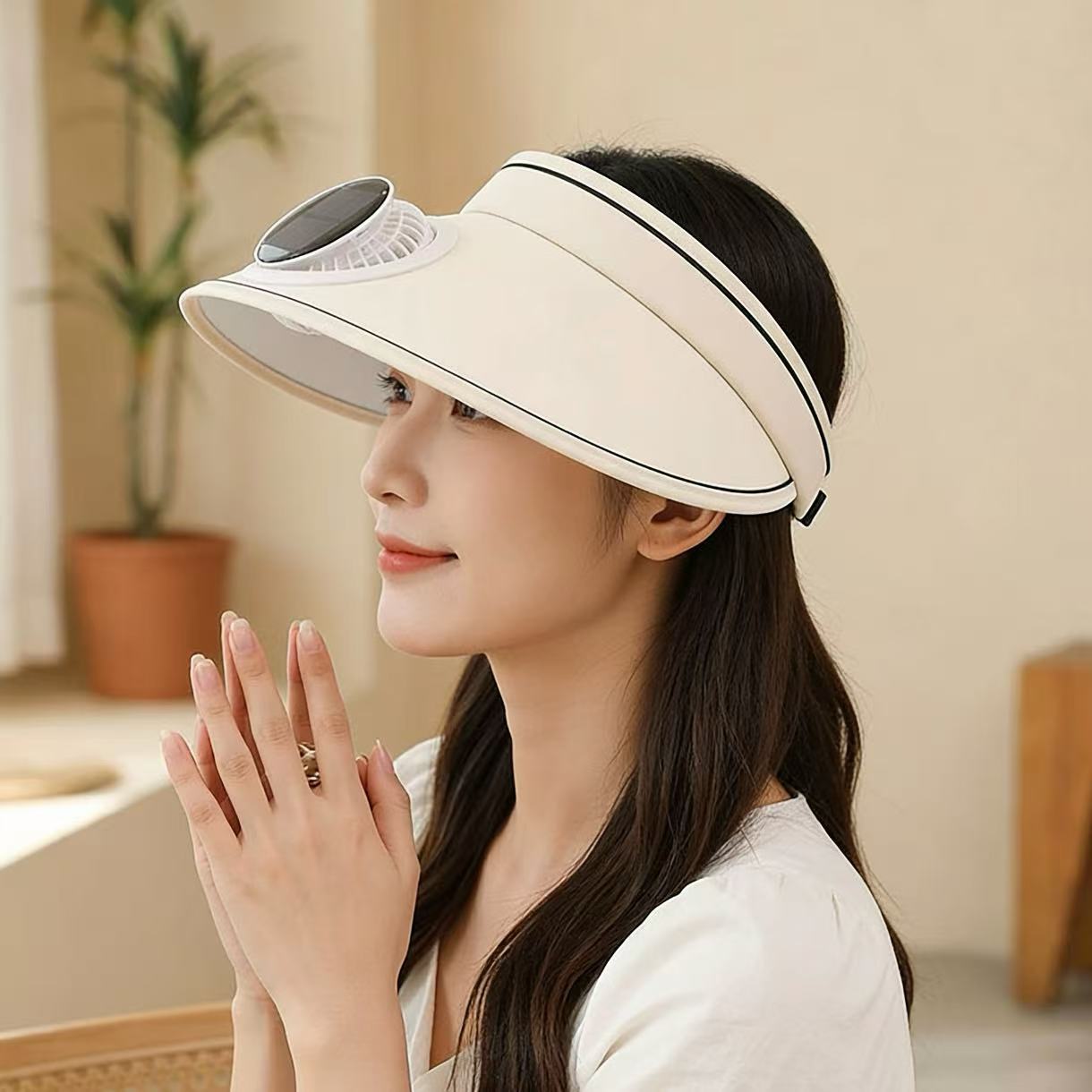 UV-Protective Fan-Powered Visor / Rechargeable Sun Hat with Solar Panel