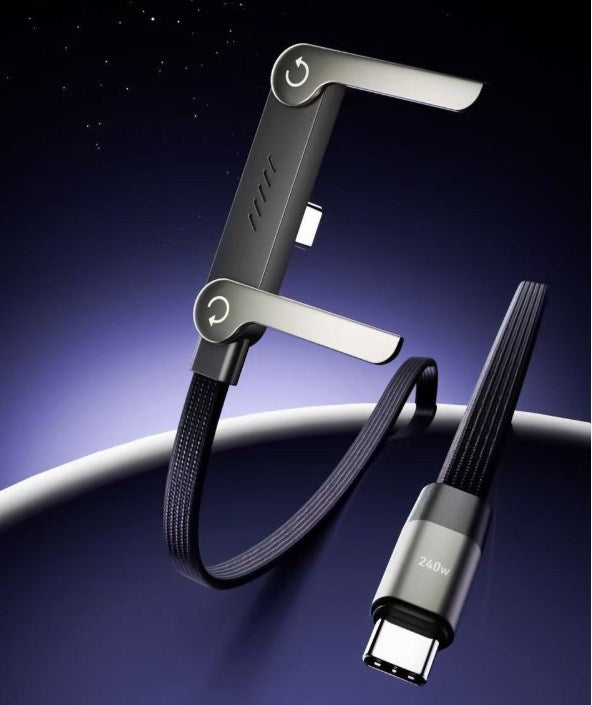 2-in-1 240W Pikalaturi & Taitettava Puhelinteline: USB-C–USB-C – Katso Videoita ja Lataa Samanaikaisesti – Yhteensopiva iPhone 15-17, Huawei, Xiaomi, Honor