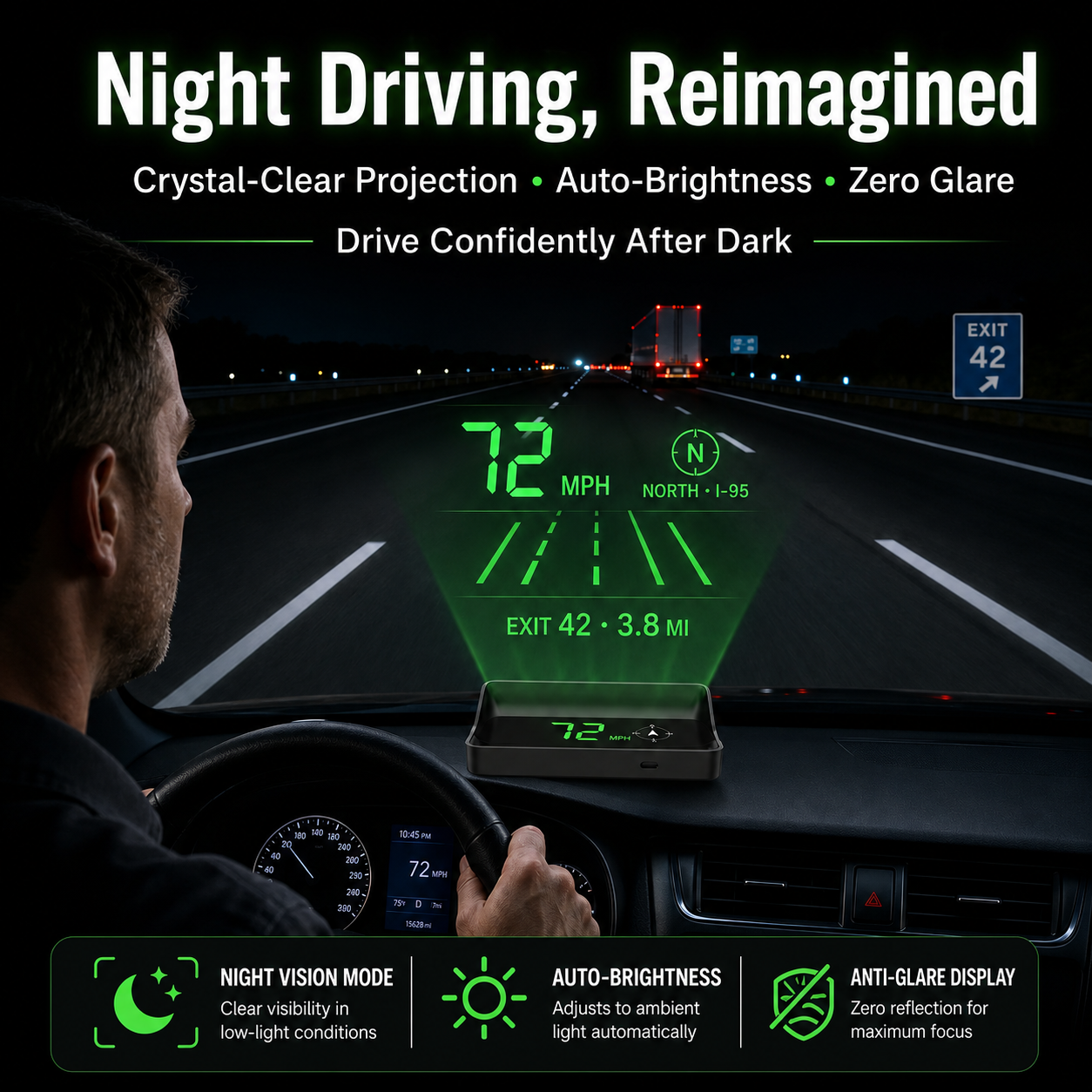 Head-Up Display (HUD) – GPS for the car with digital speedometer