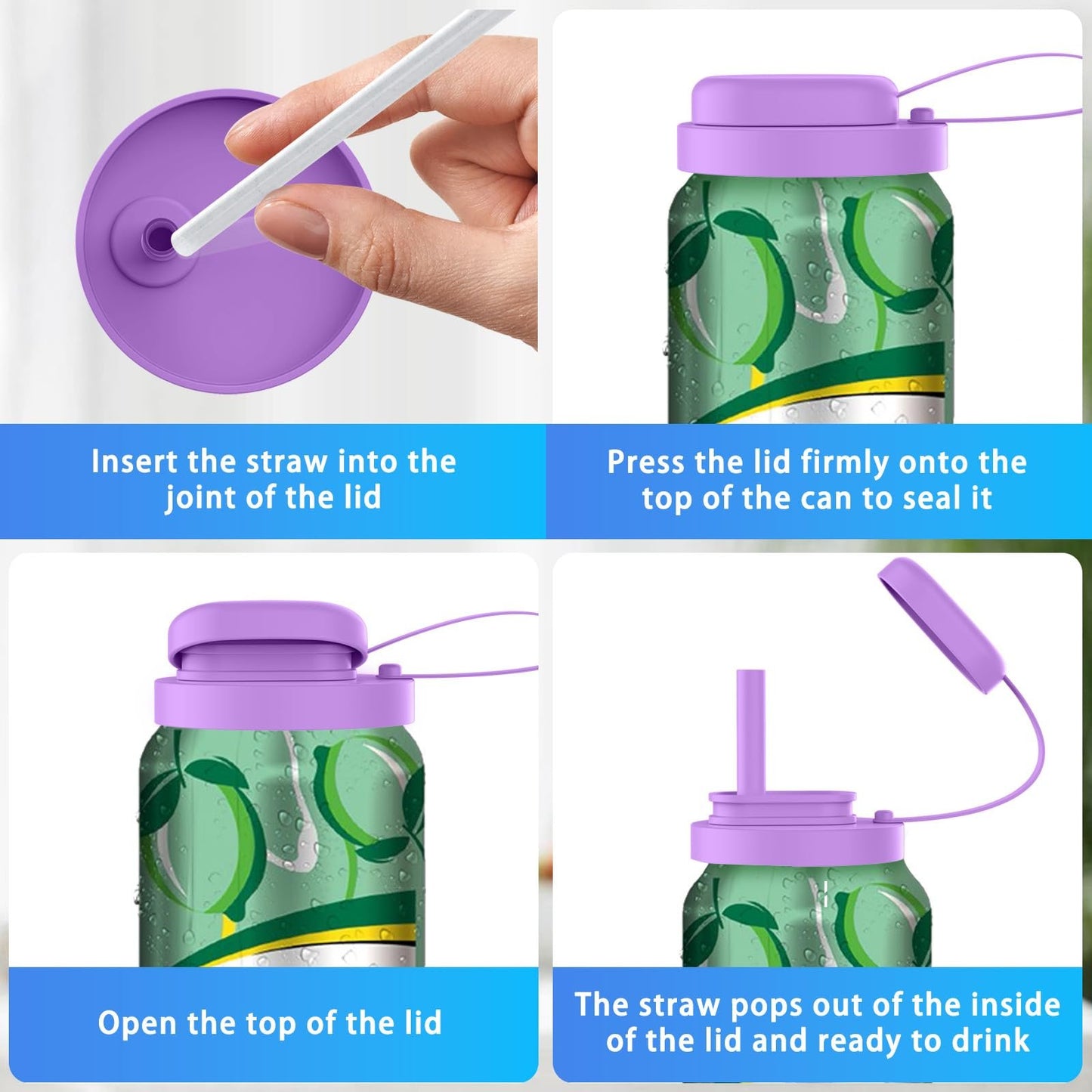 3pcs Soda Can Lids with Straws, Reusable Silicone Pop Can Lids for Canned, BPA-Free