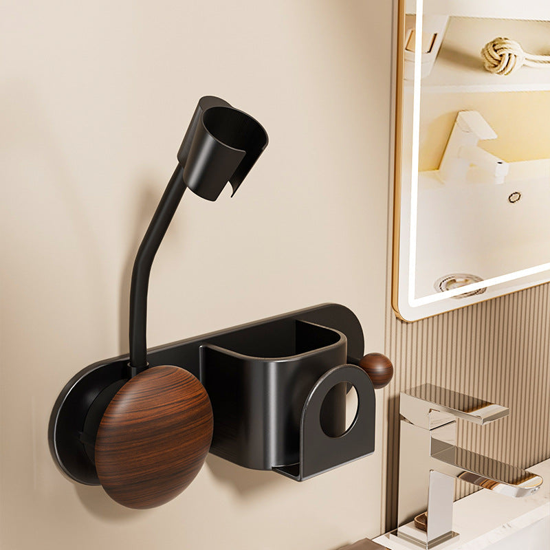 Hair Dryer Holder with Carbon Steel and Wooden Details / Hands-Free Wall Mount