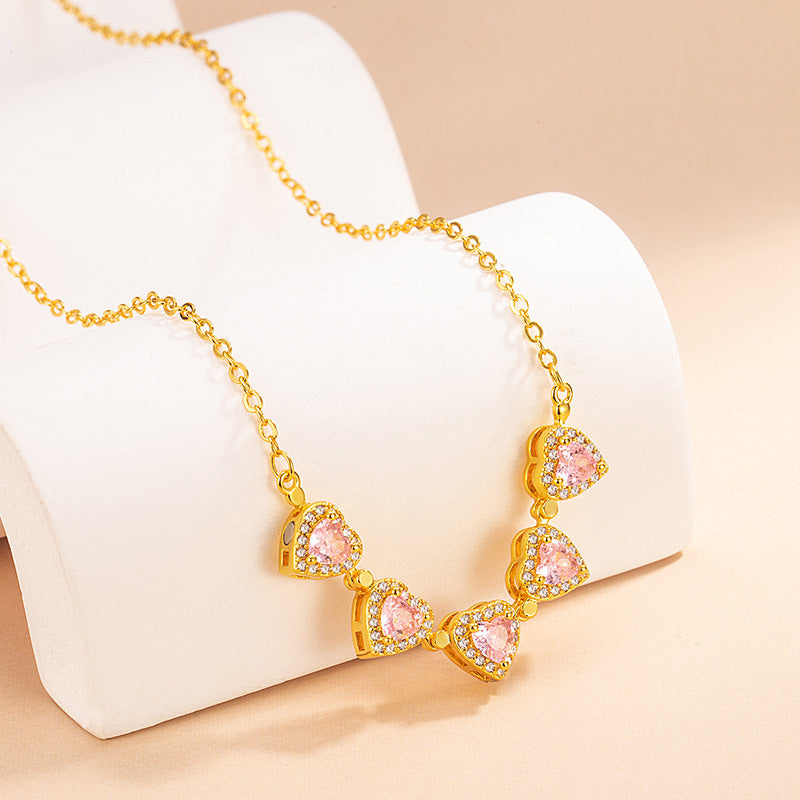 Peach Blossom Enamel Necklace / Double Sided Light Copper Necklace for Women