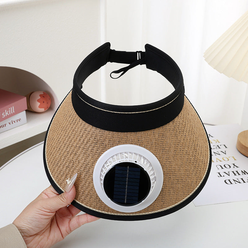 UV-Protective Fan-Powered Visor / Rechargeable Sun Hat with Solar Panel