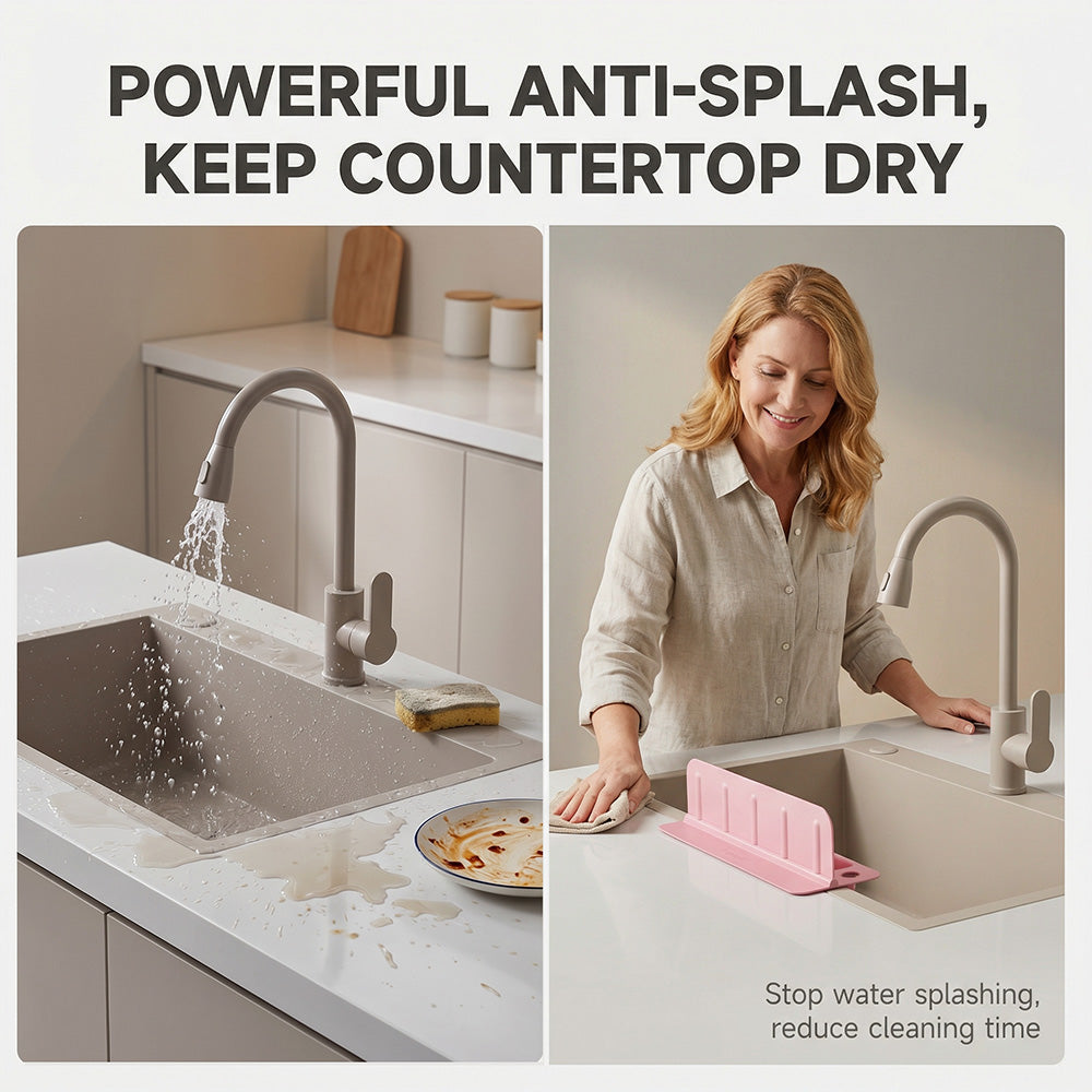 Stop Water Everywhere | Kitchen Sink Splash Guard – Keeps Countertops Dry, Clean & Oil-Free