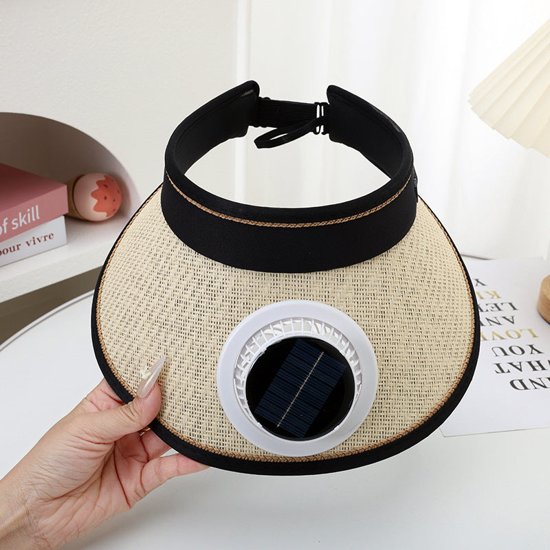 UV-Protective Fan-Powered Visor / Rechargeable Sun Hat with Solar Panel