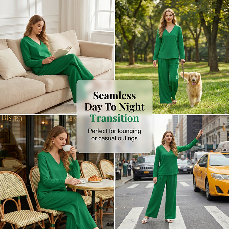 ✨ NEW! Women's loungewear set with V-neck and wide leg