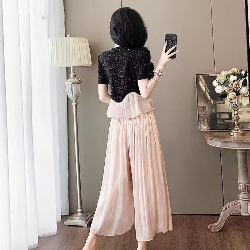 Glass Bead Gold Thread Wide Leg Culottes