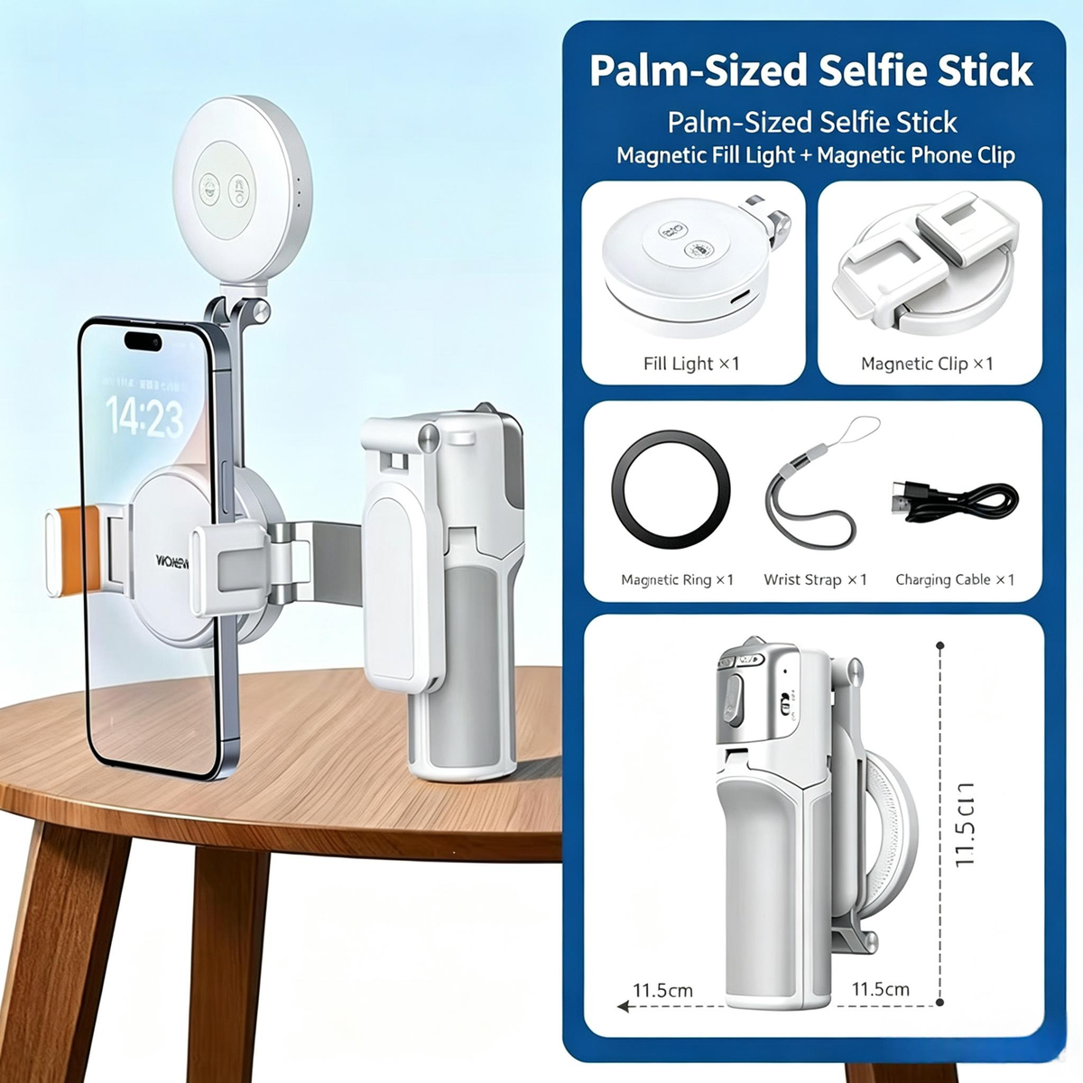 4 in 1 - Versatile Mini Tripod & Selfie Stick: Zoom-Capable, Dual-Sided Magnetic Mount, and Desktop Phone Stand