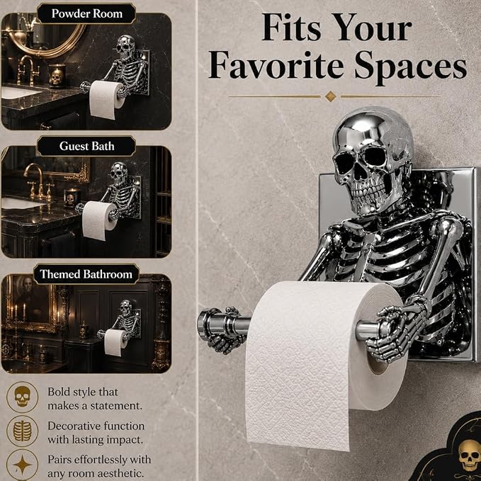 Skeleton Toilet Paper Holder, Funny Tissue Holder Skull Wall Mount