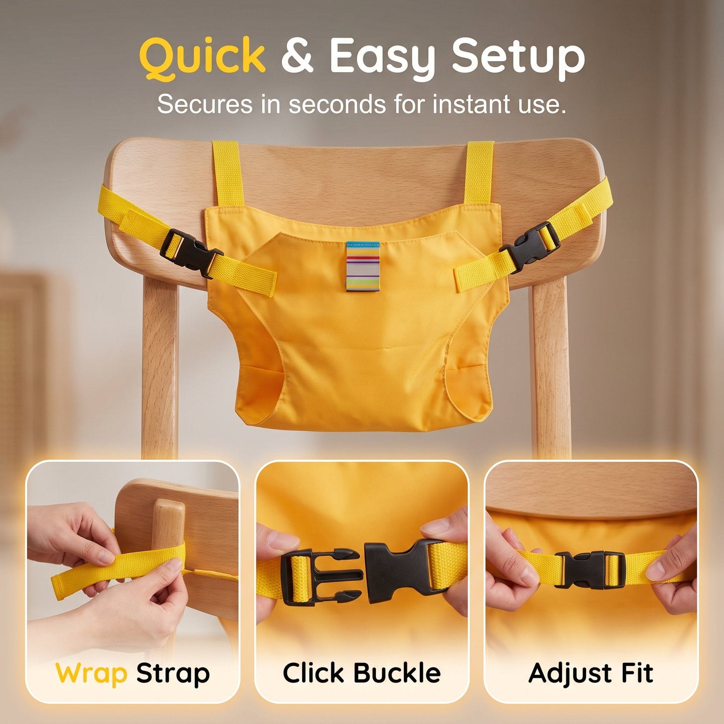 Safety belts for child seats – Portable holder for feeding straps