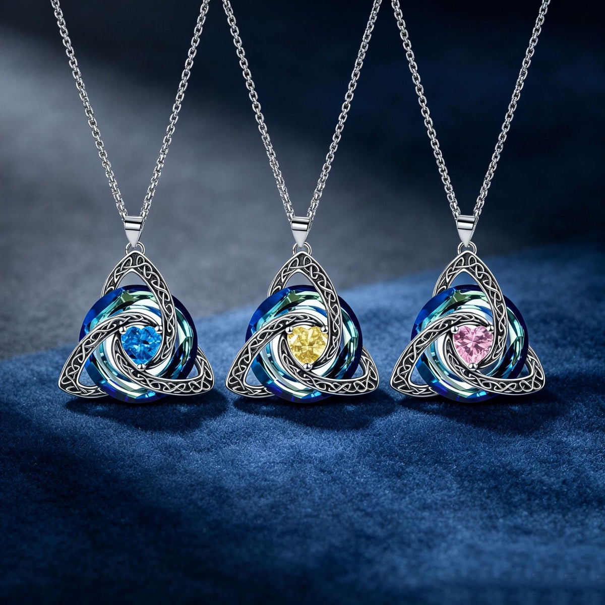 💎🔮 Necklace with Celtic Trinity knot and birthstone