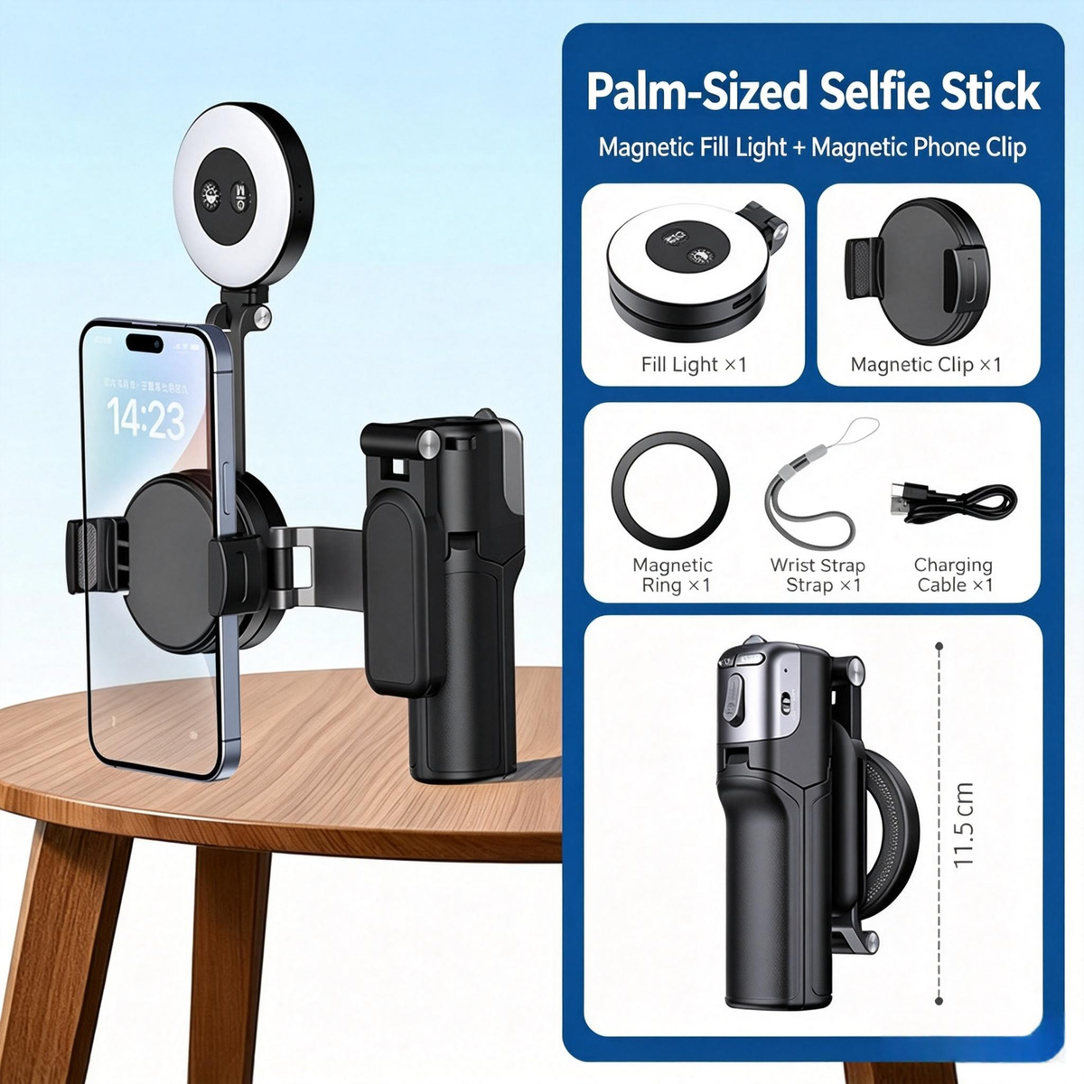 4 in 1 - Versatile Mini Tripod & Selfie Stick: Zoom-Capable, Dual-Sided Magnetic Mount, and Desktop Phone Stand
