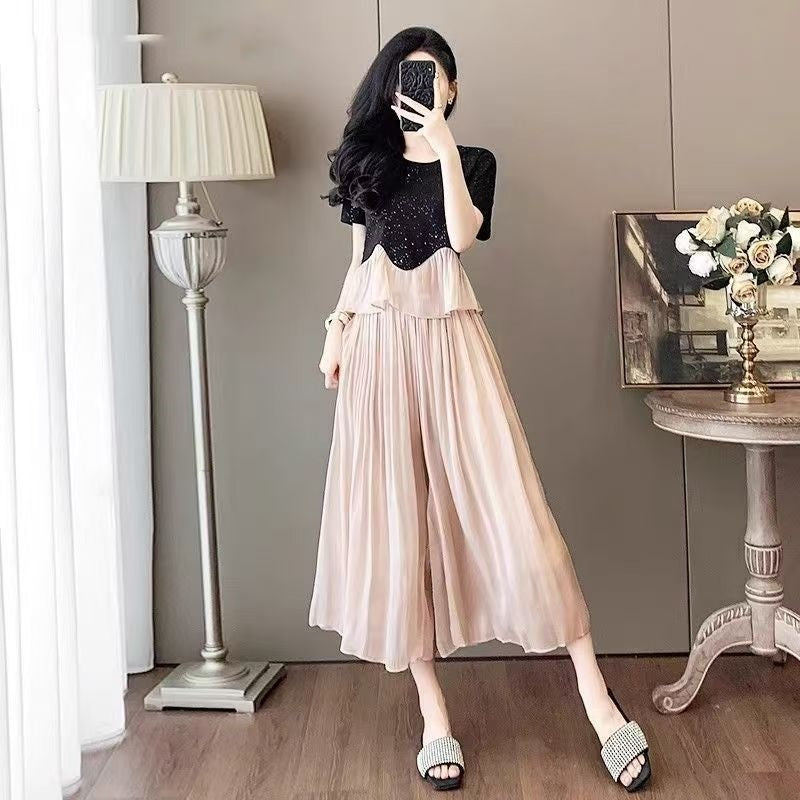 Glass Bead Gold Thread Wide Leg Culottes