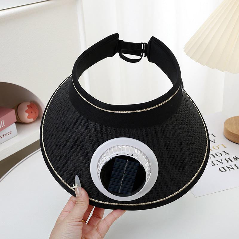 UV-Protective Fan-Powered Visor / Rechargeable Sun Hat with Solar Panel