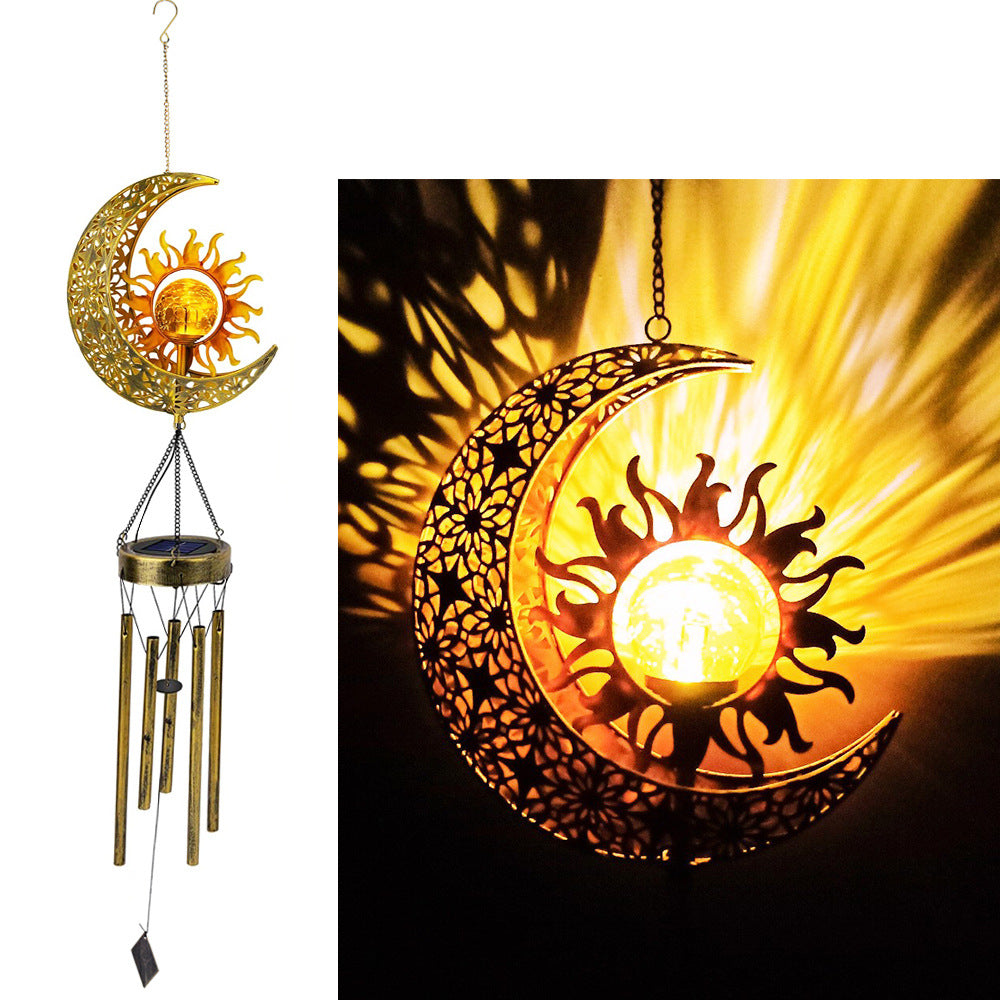 Solar Powered Sun and Moon Shaped Metal Pendant / LED Pattern Outdoor Decoration