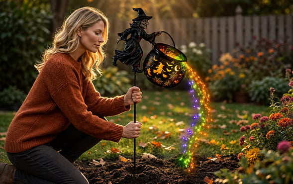 Witch Cauldron Garden Light – Magic Brew for Your Outdoor Halloween Display