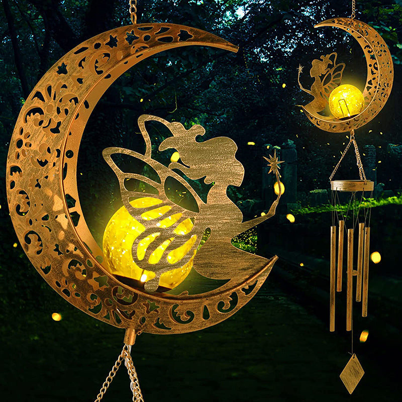 Solar Powered Sun and Moon Shaped Metal Pendant / LED Pattern Outdoor Decoration