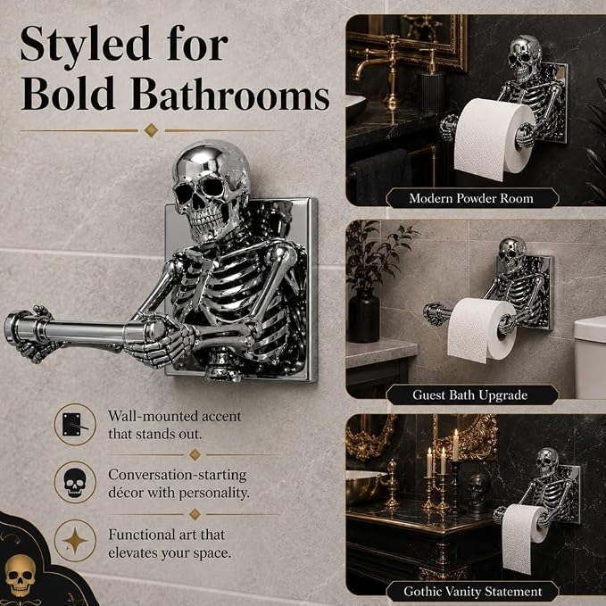 Skeleton Toilet Paper Holder, Funny Tissue Holder Skull Wall Mount