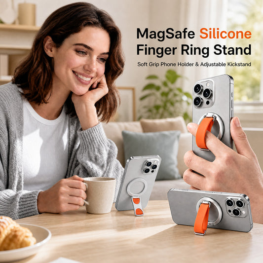 🧲MagSafe Silicone Finger Ring Stand - Soft Grip Phone Holder & Adjustable Kickstand