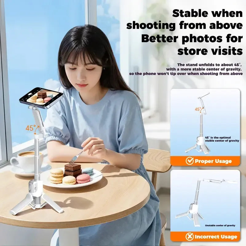 4 in 1 - Versatile Mini Tripod & Selfie Stick: Zoom-Capable, Dual-Sided Magnetic Mount, and Desktop Phone Stand