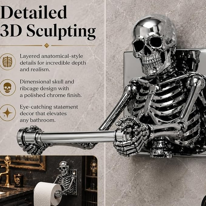 Skeleton Toilet Paper Holder, Funny Tissue Holder Skull Wall Mount