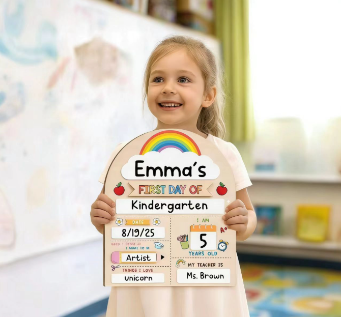 "First Day of School" Personalized Photo Prop Sign / Back-to-School Chalkboard-Style Board